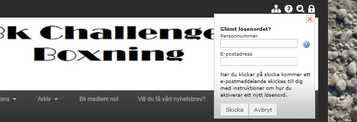 Lösenord Här byter du från det automatiskt genererade lösenordet till ett personligt lösenord. Mina medlemsskap/uppdrag Här ser du vika föreningar du är medlem i.