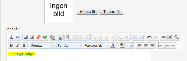 När du klickat på ImageVault ikonen skickas du till ImageVault där du kan gå in i mappen Dokument och hämta önskad fil. Klicka här på Infoga. När dokumentet ligger på plats klicka på Ok.