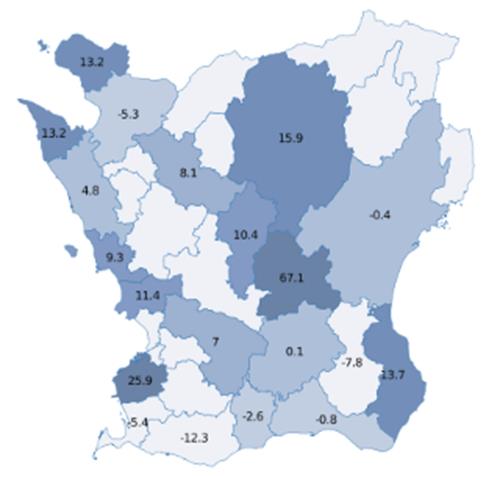 Sett till hela perioden jan-april är SoL och Camping de boendeformer som visar en negativ utveckling medan samtliga andra uppvisar väldigt positiv utveckling perioden jan april 2016.