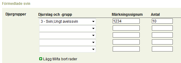 25 (35) 3.5.5 Försäljning till utlandet från mellanlager Välj Förmedling till utlandet från mellanlager som förmedlingssätt. Välj Djurhållningsplatssignum på menyn eller mata in signumet för hand.