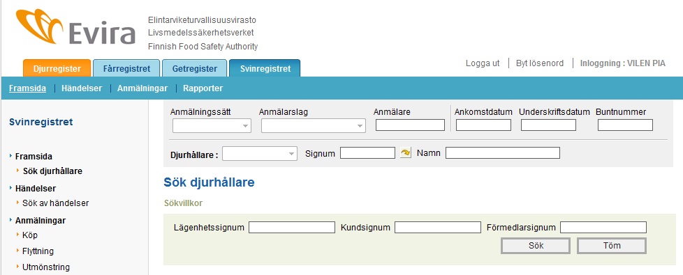 5 (35) På Djurregister, välj den blå mellanfliken.