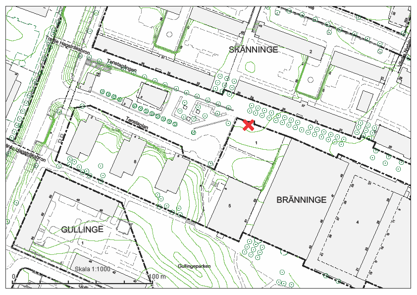 Planområdet ligger vid Tenstagången och Tenstaplan i Tensta centrum.