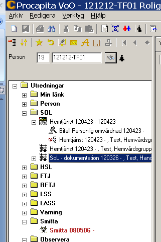 19 DOKUMENTERA I SOL-DOKUMENTATIONEN Klicka på Utredningar Skriv i personnummer på personen som du