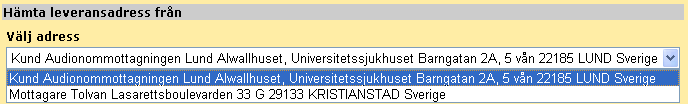 25 Nu visas samtliga uppgifter om din förskrivning Viktigt att kontrollera / komplettera mottagarens telefonnummer Välj adress i rullist, vart hjälpmedlet skall levereras.