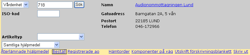 5 Efter du gjort dina val ovan klickar du på Patientens / Vårdenhetens hjälpmedel listas nu! Observera att om det står 0 i Antal och är blankt i Lev.