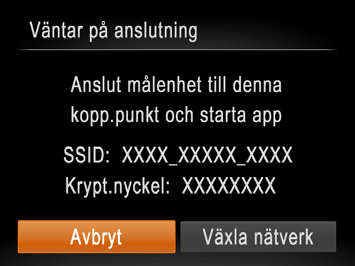 Ansluta till en smartphone När du etablerar en Wi-Fi-anslutning till en smartphone kan du antingen använda kameran som kopplingspunkt (kamerakopplingspunktläge) eller en annan kopplingspunkt.