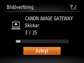 XXNär bilderna har skickats till CANON image GATEWAY-servern visas [ ] på skärmen. Starta datorn. zbilderna sparas automatiskt på datorn när du startar den.