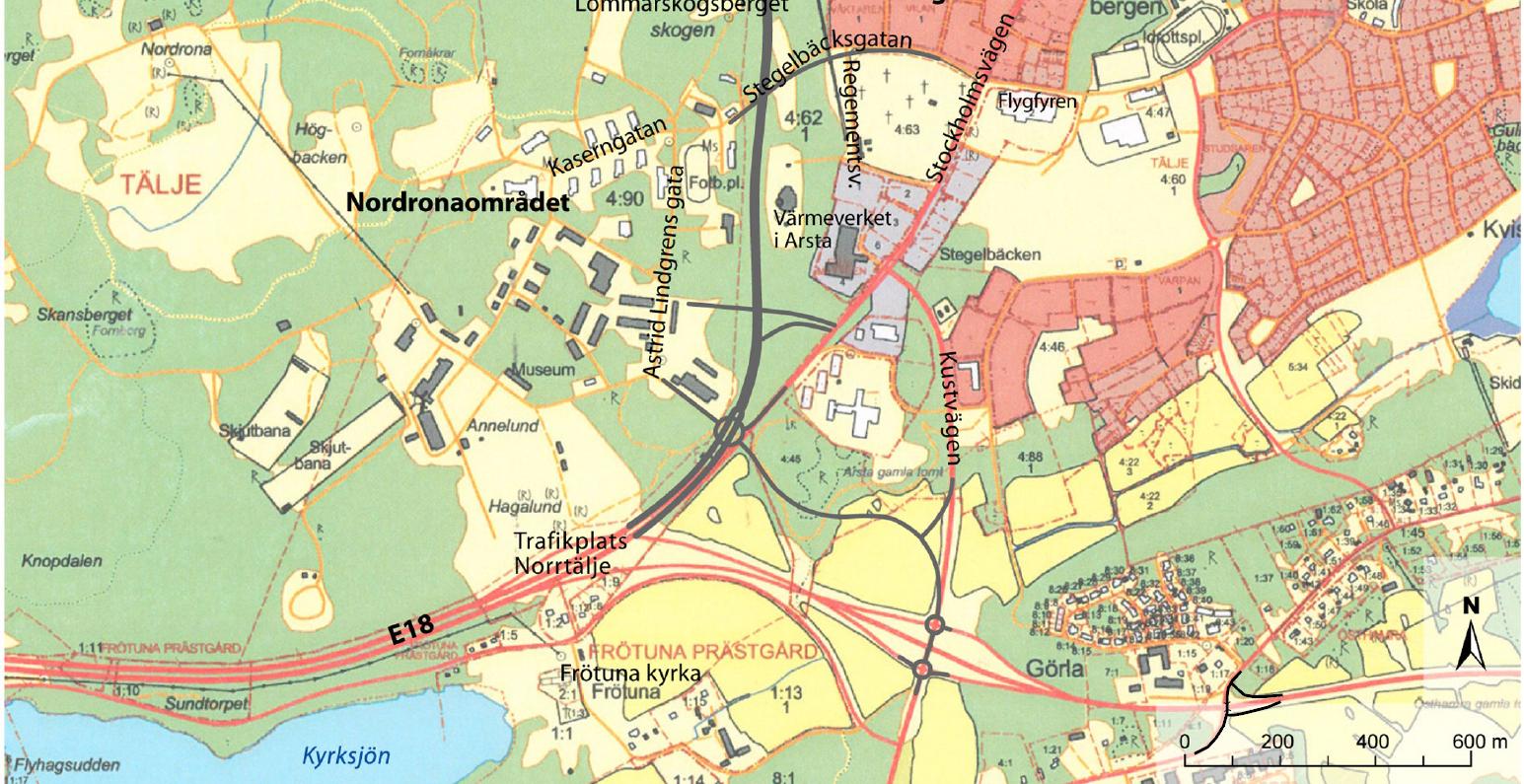Figur 2 Karta Förstudieområde östra delen Skraffering visar förstudieområdet.