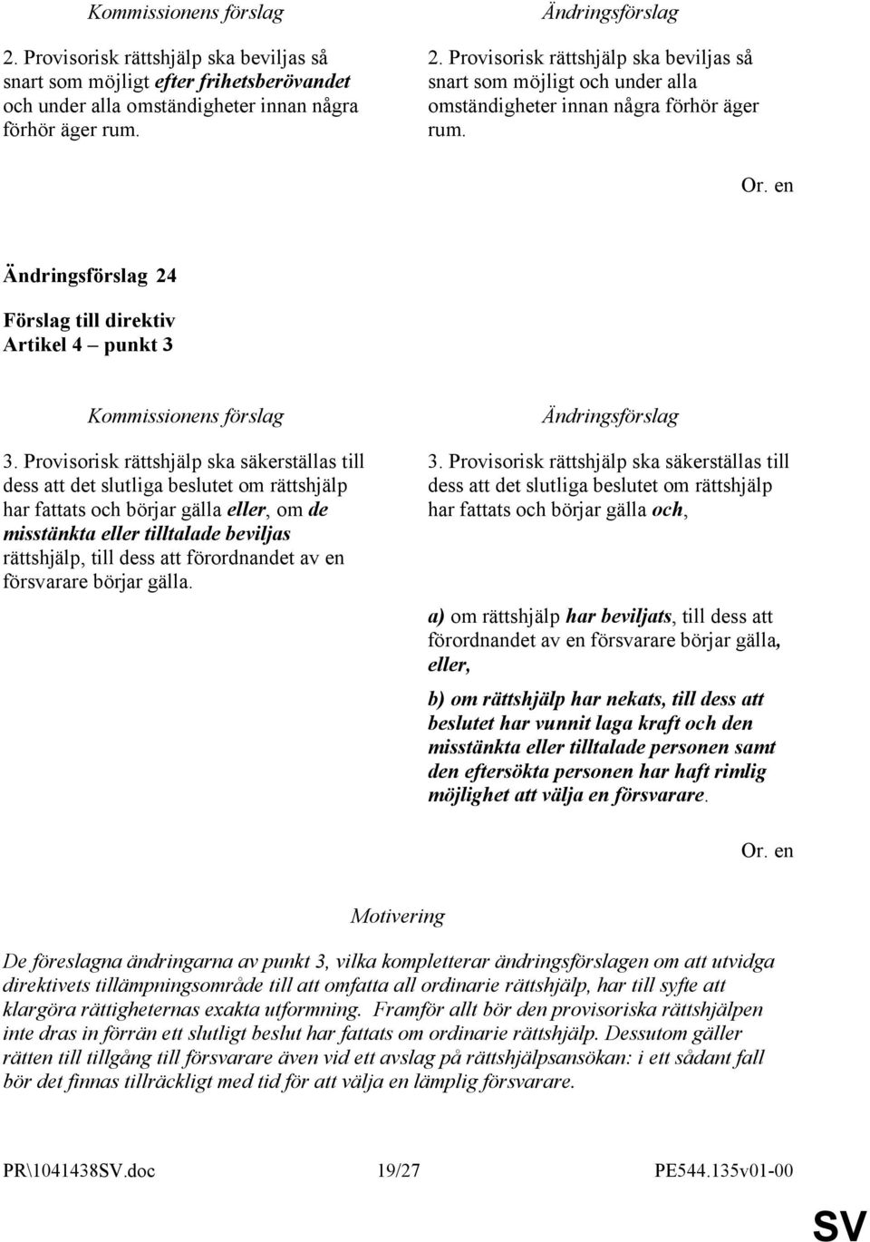 Provisorisk rättshjälp ska säkerställas till dess att det slutliga beslutet om rättshjälp har fattats och börjar gälla eller, om de misstänkta eller tilltalade beviljas rättshjälp, till dess att