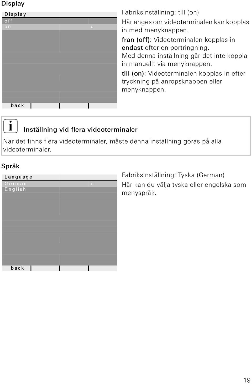 tll (on): Vdeotermnalen kopplas n efter trycknng på anropsknappen eller menyknappen.