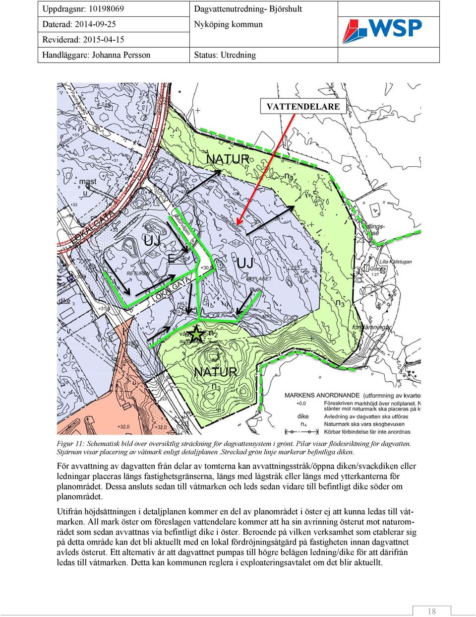 För avvattning av dagvatten från delar av tomterna kan avvattningsstråk/öppna diken/svackdiken eller ledningar placeras längs fastighetsgränserna, längs med lågstråk eller längs med ytterkanterna för