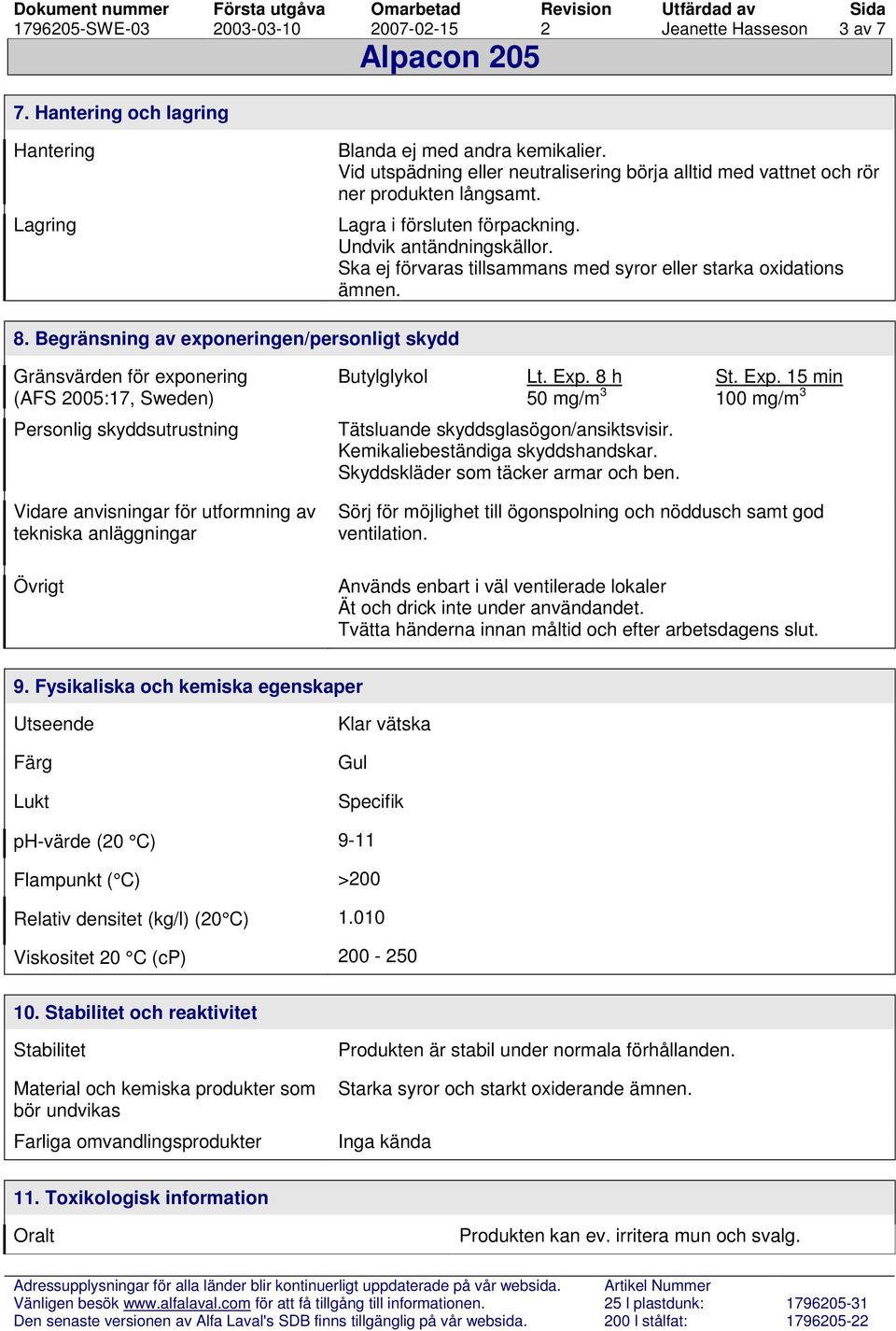Ska ej förvaras tillsammans med syror eller starka oxidations ämnen. 8.