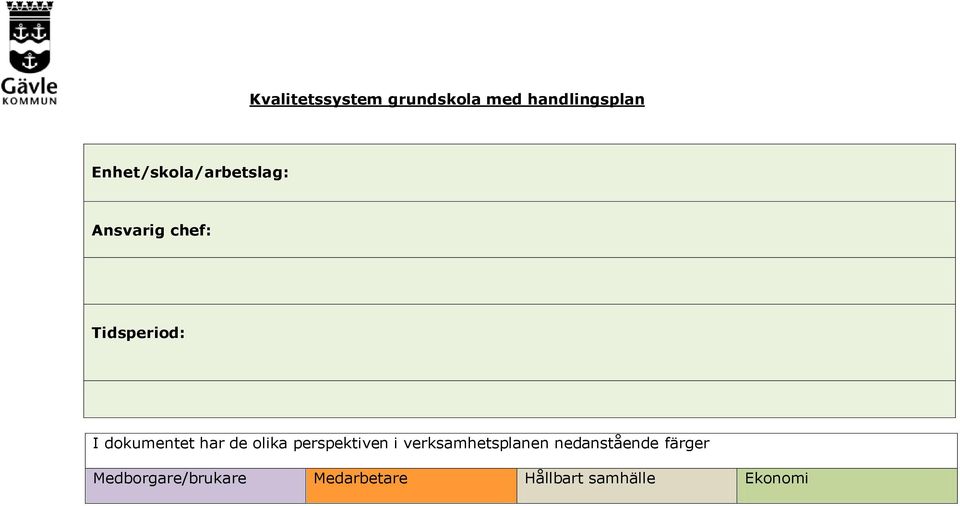 dokumentet har de olika perspektiven i verksamhetsplanen