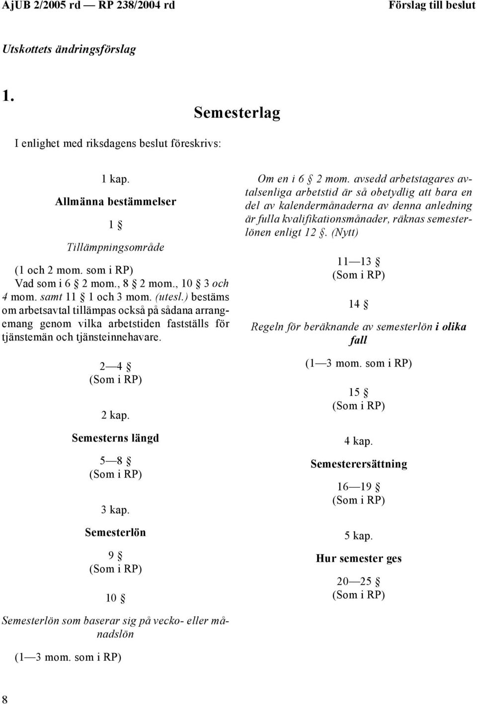 2 4 2 kap. Semesterns längd 5 8 3 kap. Semesterlön 9 10 Om en i 6 2 mom.