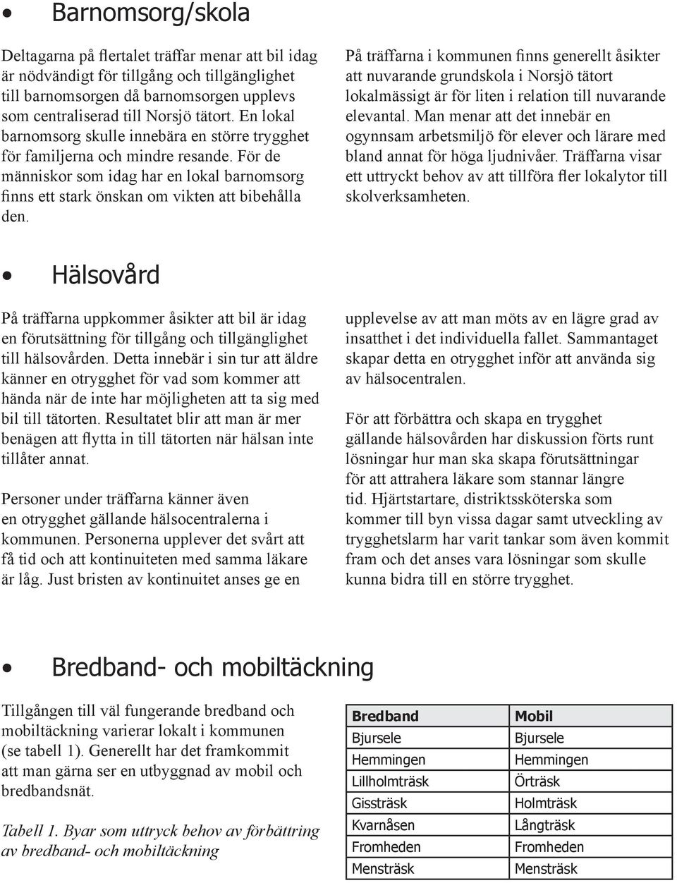 På träffarna i kommunen finns generellt åsikter att nuvarande grundskola i Norsjö tätort lokalmässigt är för liten i relation till nuvarande elevantal.