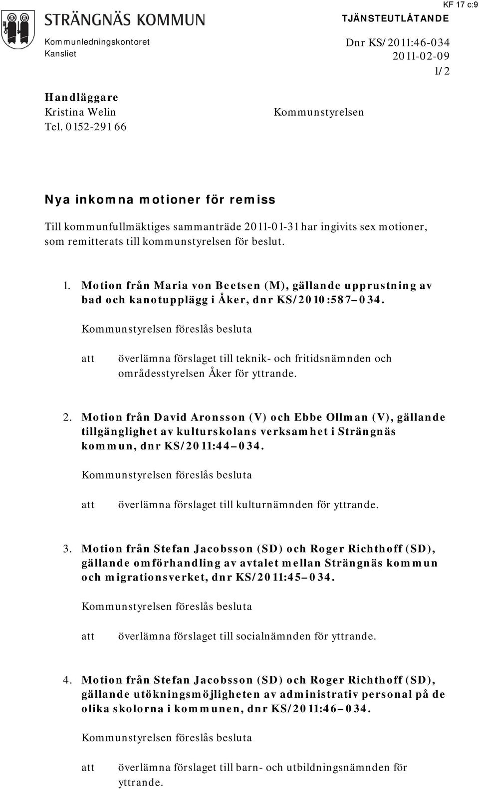 Motion från Maria von Beetsen (M), gällande upprustning av bad och kanotupplägg i Åker, dnr KS/2010:587 034.