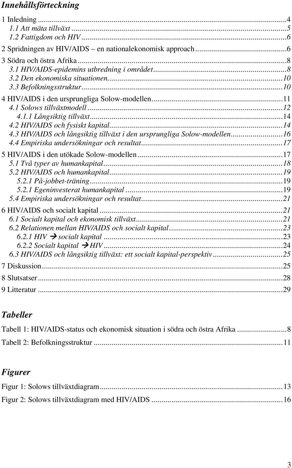 ..14 4.2 HIV/AIDS och fysiskt kapital...14 4.3 HIV/AIDS och långsiktig tillväxt i den ursprungliga Solow-modellen...16 4.4 Empiriska undersökningar och resultat.