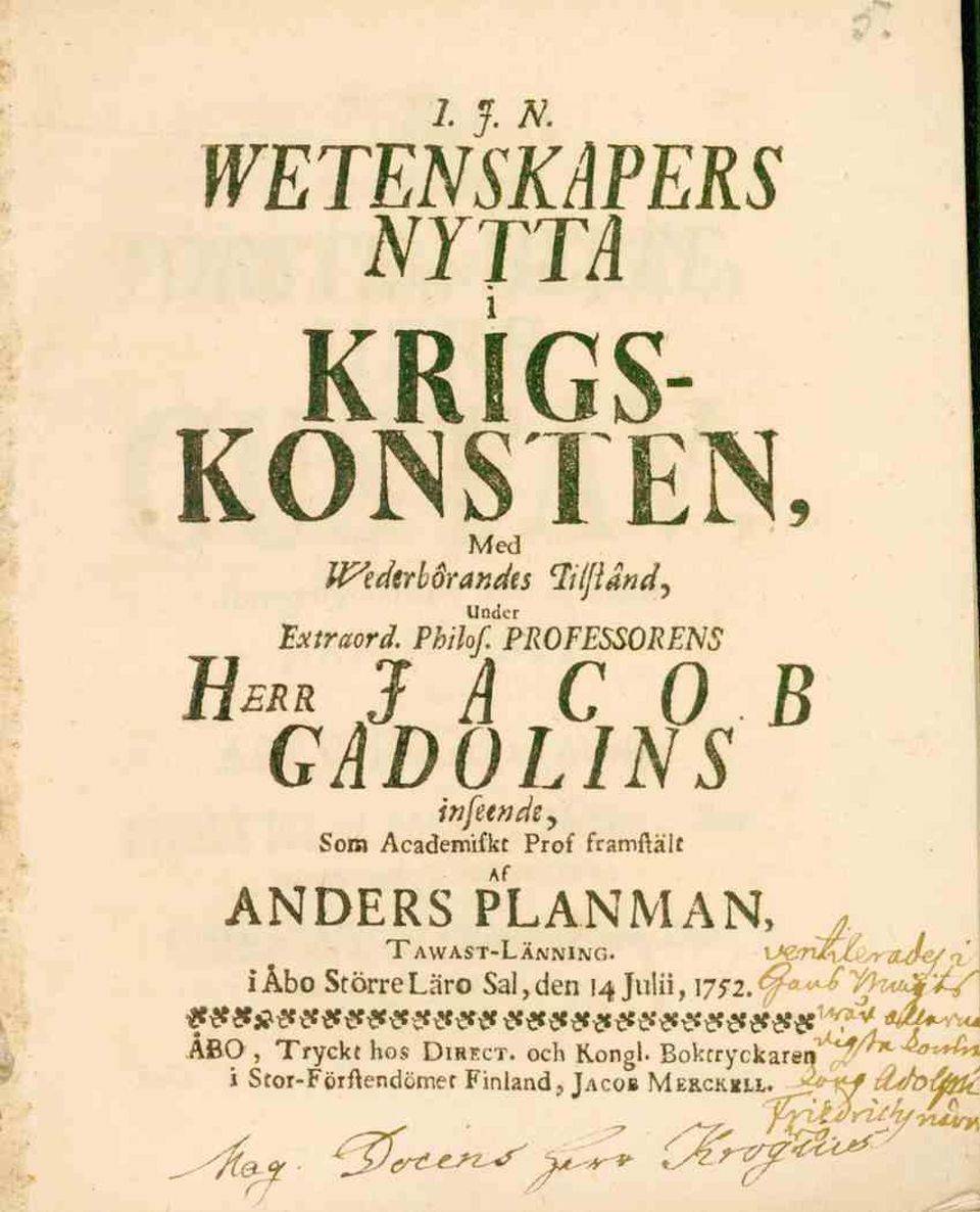 ANDERS PLANMAN, Tawast-Länning iåbo StörreLåro Sanden 14 Julii, 1752.