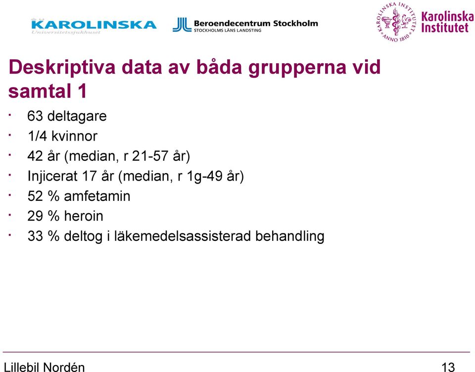 Injicerat 17 år (median, r 1g-49 år) 52 % amfetamin 29 %