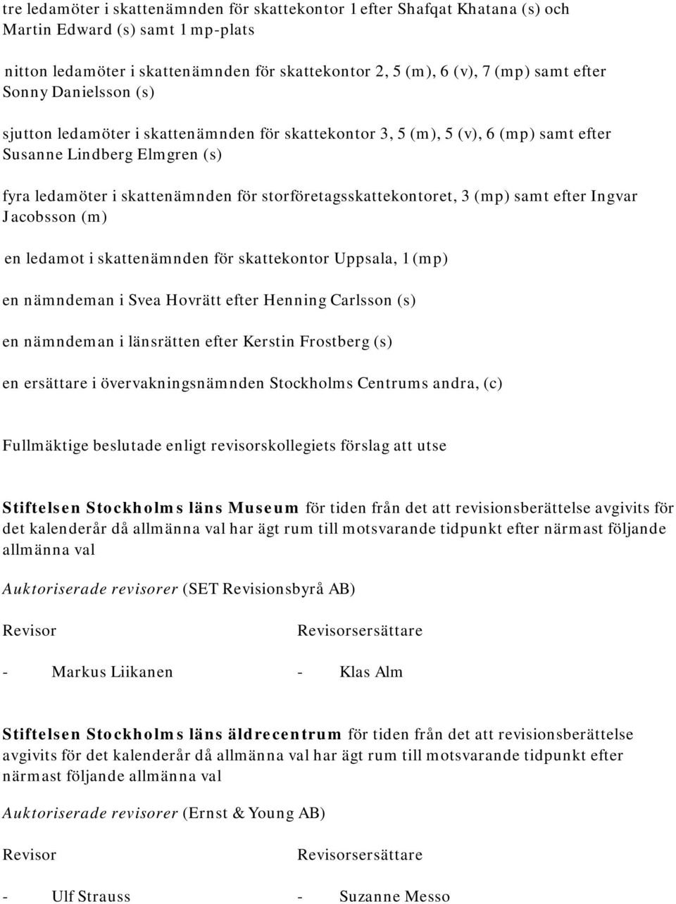 samt efter Ingvar Jacobsson (m) en ledamot i skattenämnden för skattekontor Uppsala, 1 () en nämndeman i Svea Hovrätt efter Henning Carlsson (s) en nämndeman i länsrätten efter Kerstin Frostberg (s)