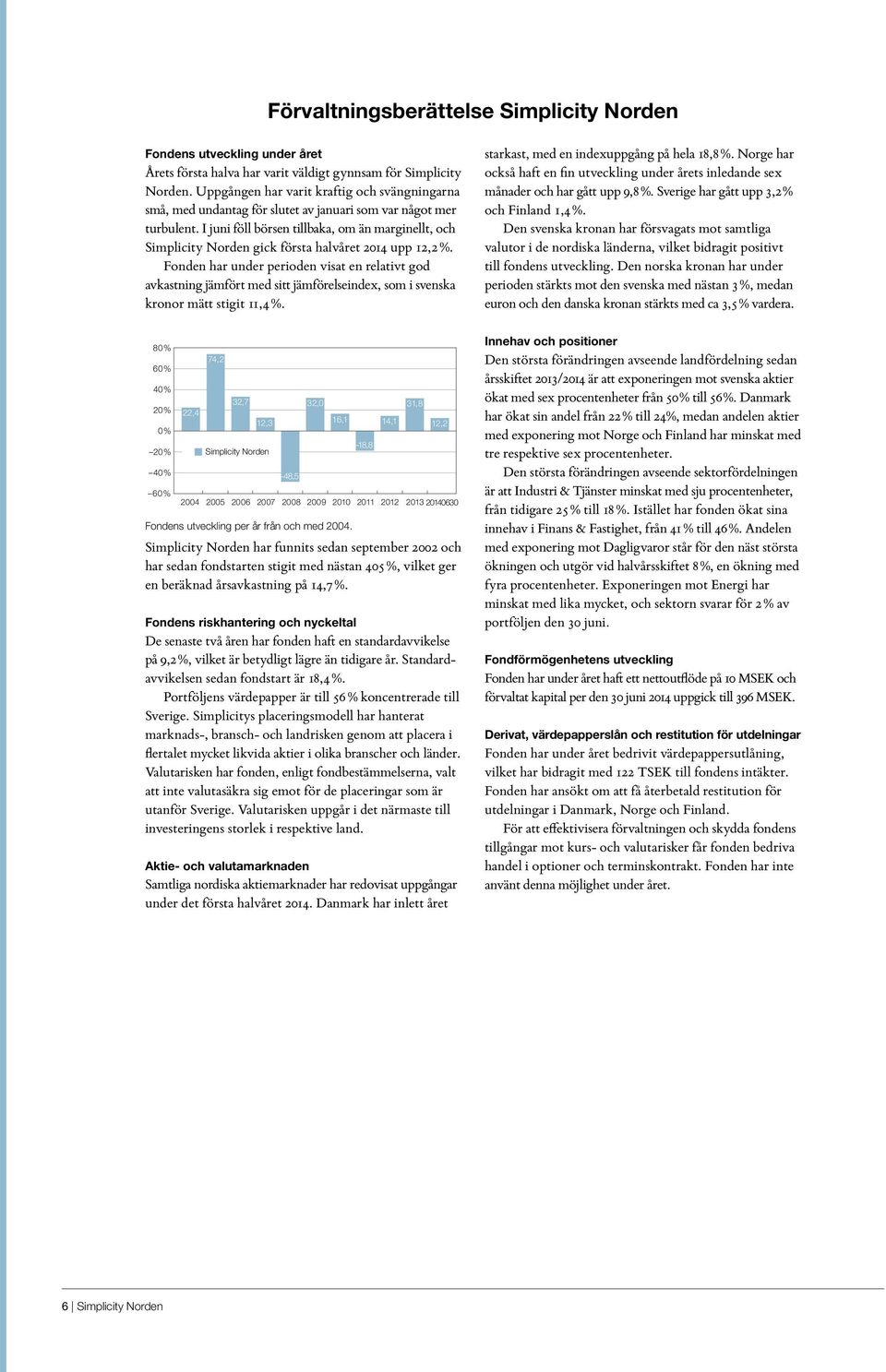 I juni föll börsen tillbaka, om än marginellt, och Simplicity Norden gick första halvåret 2014 upp 12,2 %.