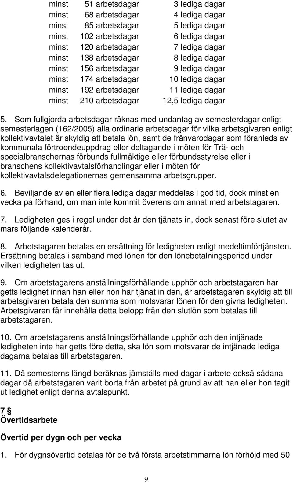 Som fullgjorda arbetsdagar räknas med undantag av semesterdagar enligt semesterlagen (162/2005) alla ordinarie arbetsdagar för vilka arbetsgivaren enligt kollektivavtalet är skyldig att betala lön,