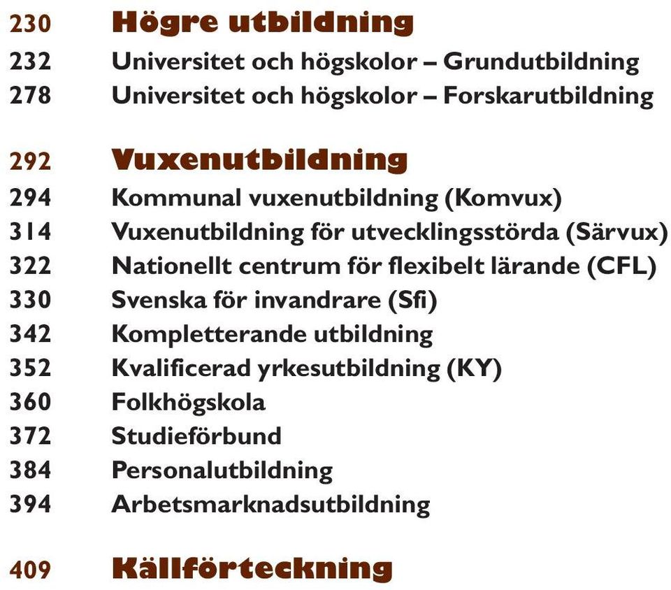 centrum för flexibelt lärande (CFL) 330 Svenska för invandrare (Sfi) 342 Kompletterande utbildning 352 Kvalificerad