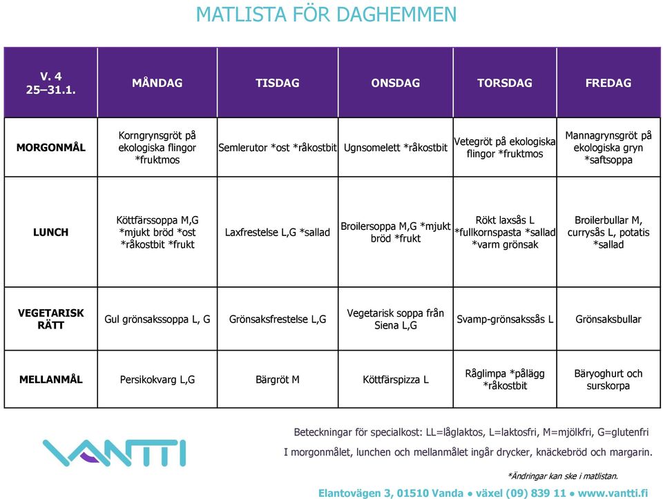 Köttfärssoppa M,G *mjukt bröd *ost *frukt Laxfrestelse L,G Broilersoppa M,G *mjukt bröd *frukt Rökt laxsås L *fullkornspasta