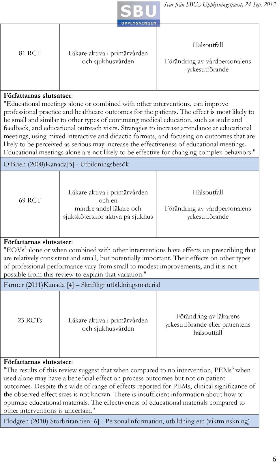 The effect is most likely to be small and similar to other types of continuing medical education, such as audit and feedback, and educational outreach visits.