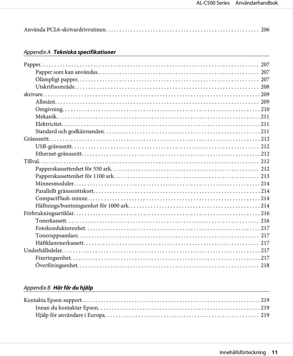 .. 212 Papperskassettenhet för 550 ark.... 212 Papperskassettenhet för 1100 ark.... 213 Minnesmoduler... 214 Parallellt gränssnittskort... 214 CompactFlash-minne.