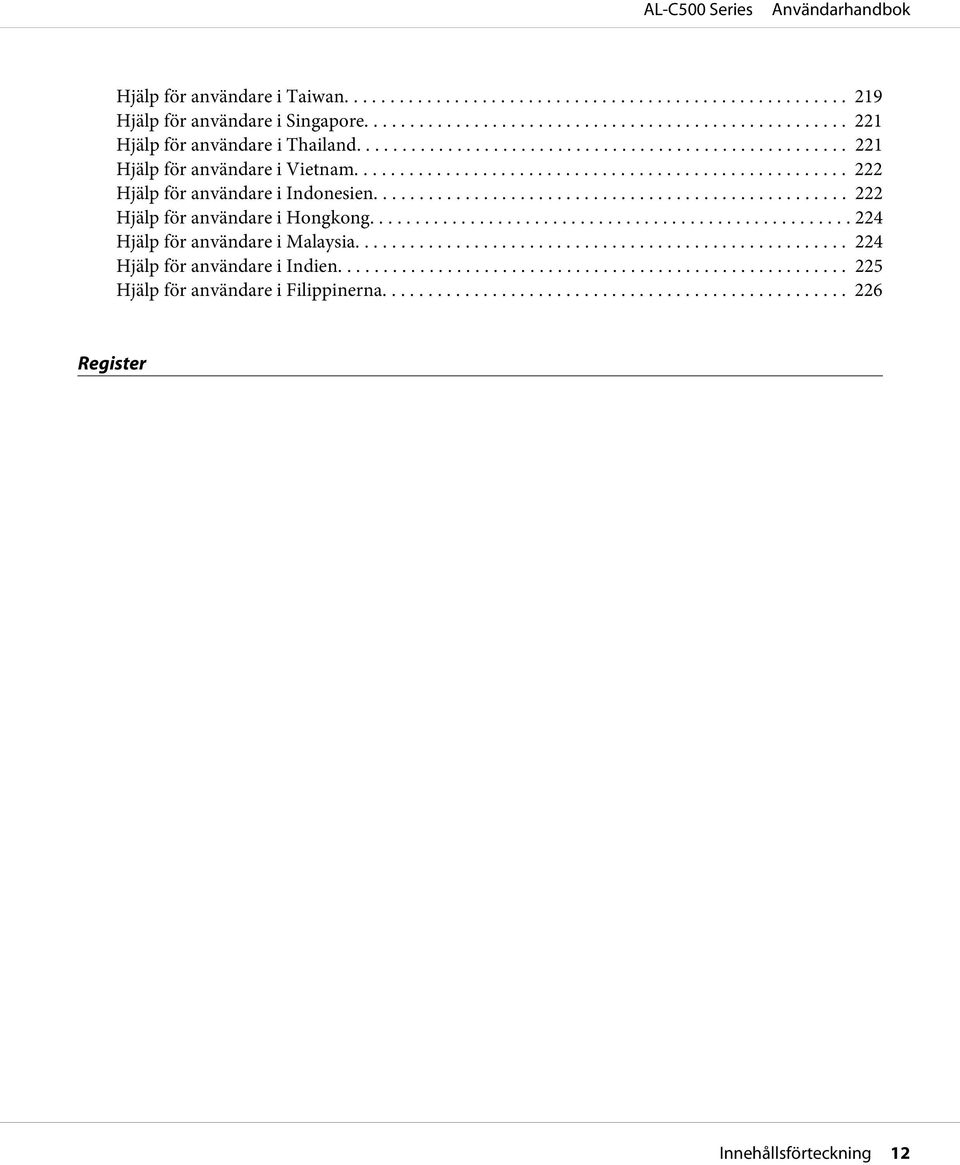 .. 222 Hjälp för användare i Indonesien... 222 Hjälp för användare i Hongkong.