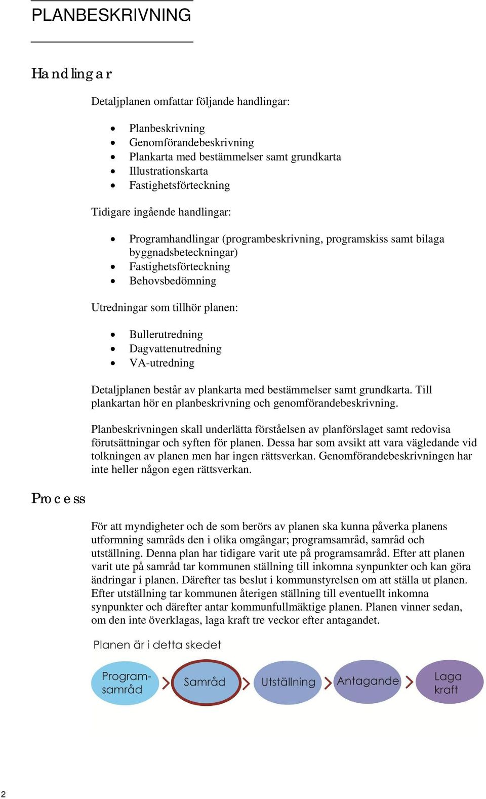 Bullerutredning Dagvattenutredning VA-utredning Detaljplanen består av plankarta med bestämmelser samt grundkarta. Till plankartan hör en planbeskrivning och genomförandebeskrivning.