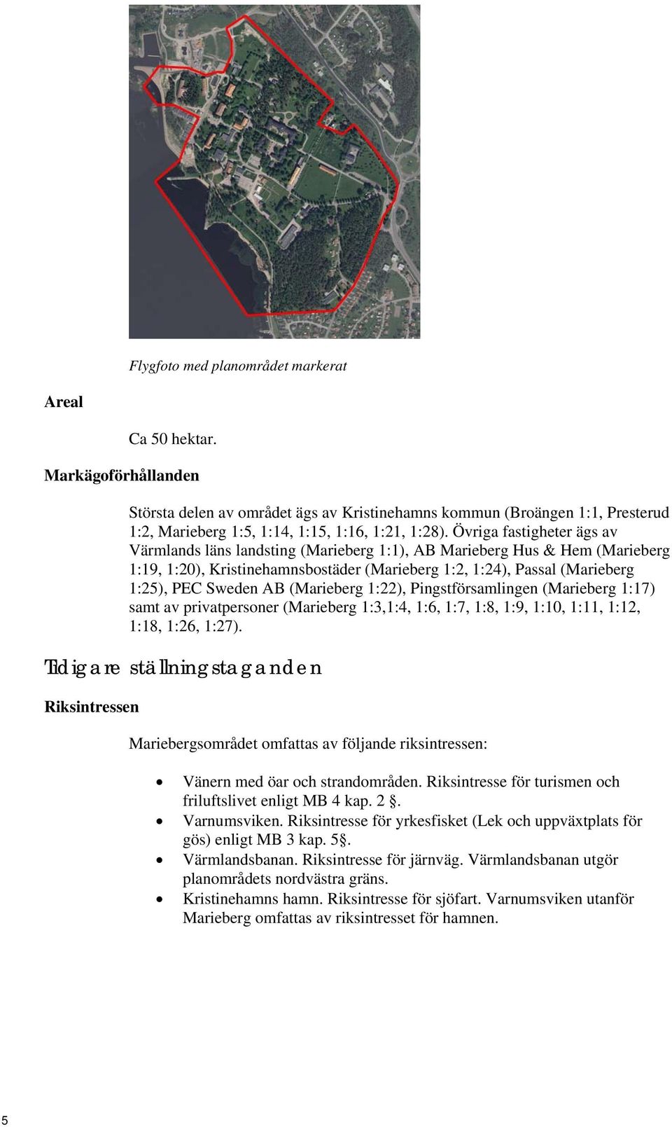 Övriga fastigheter ägs av Värmlands läns landsting (Marieberg 1:1), AB Marieberg Hus & Hem (Marieberg 1:19, 1:20), Kristinehamnsbostäder (Marieberg 1:2, 1:24), Passal (Marieberg 1:25), PEC Sweden AB