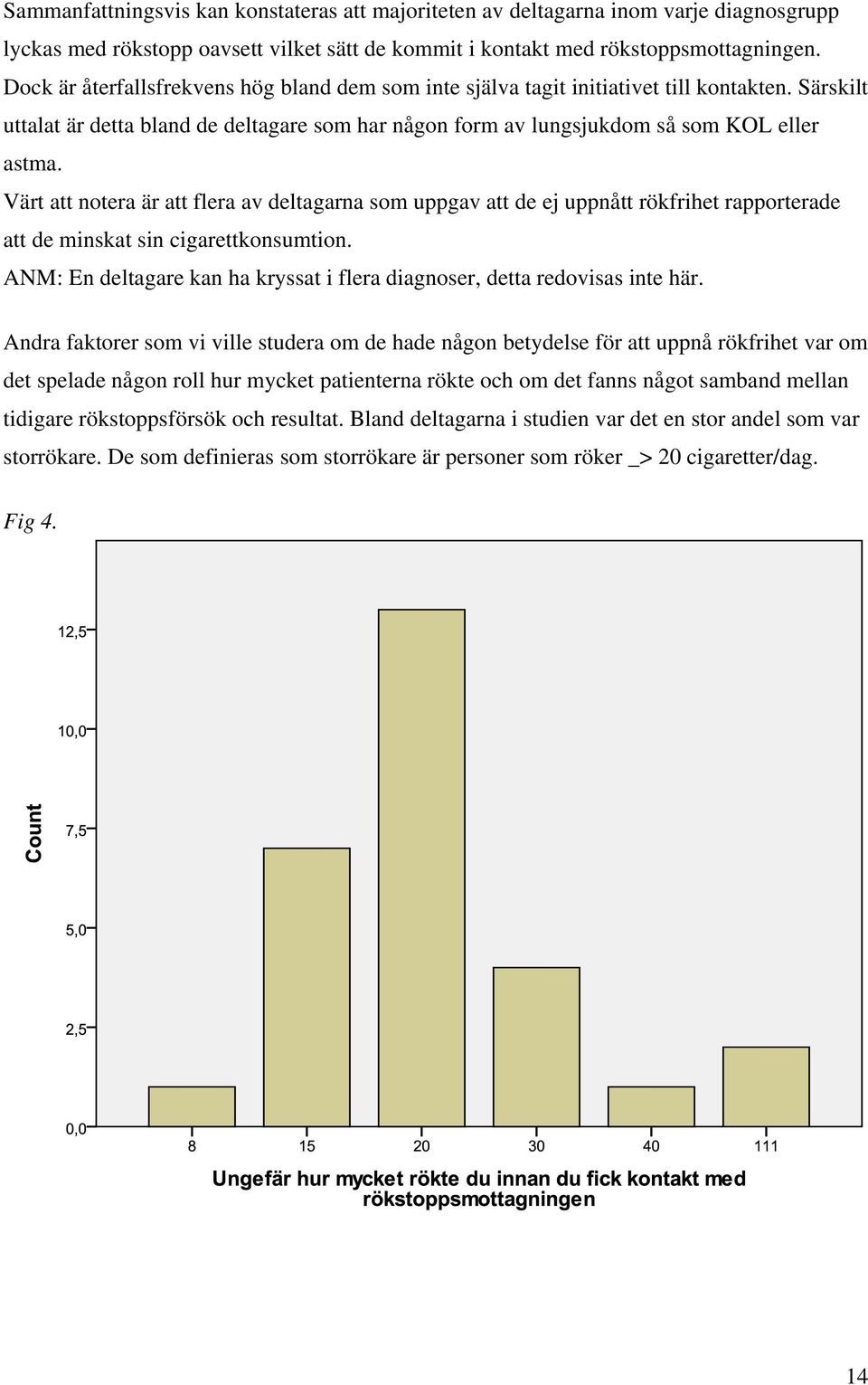 Värt att notera är att flera av deltagarna som uppgav att de ej uppnått rökfrihet rapporterade att de minskat sin cigarettkonsumtion.