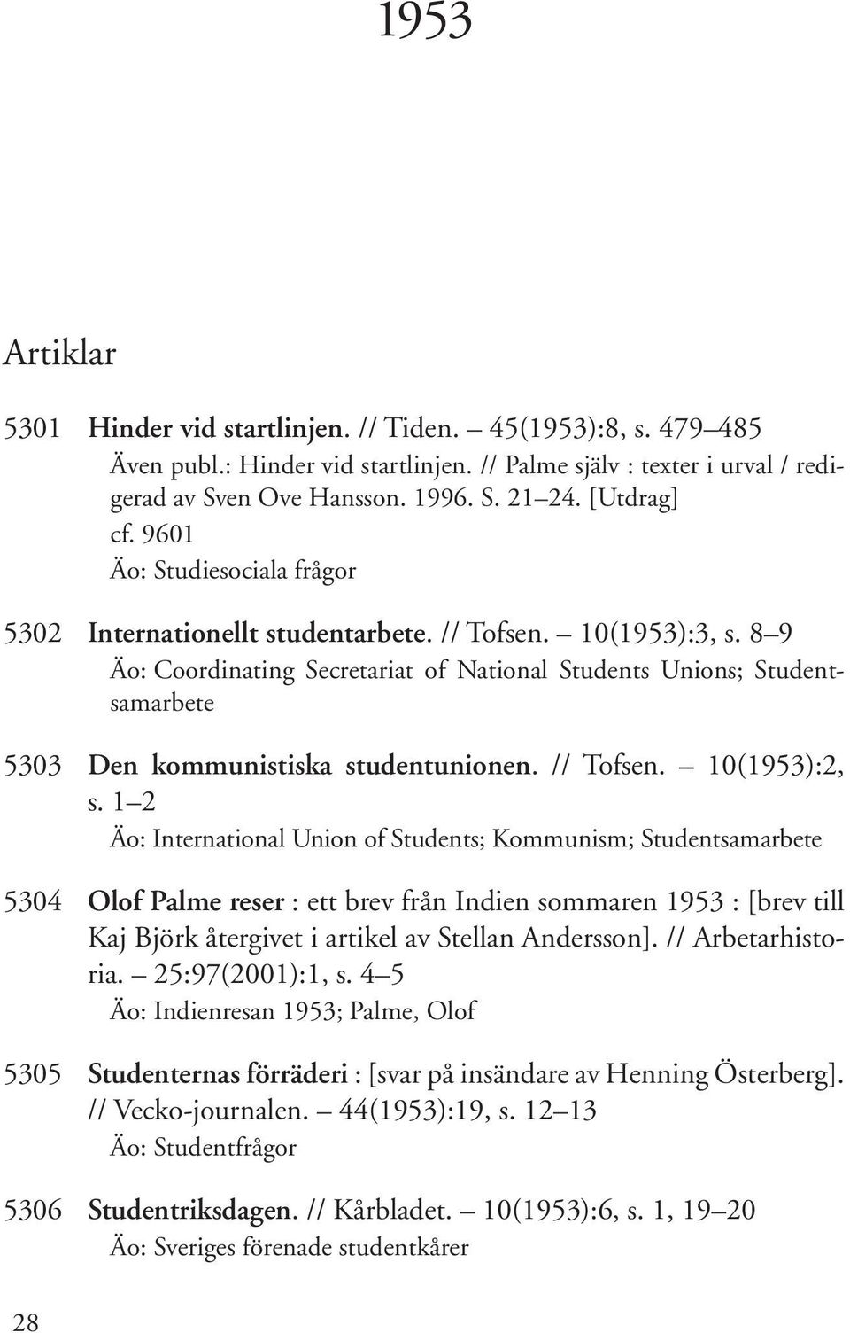 8 9 Äo: Coordinating Secretariat of National Students Unions; Studentsamarbete 5303 Den kommunistiska studentunionen. // Tofsen. 10(1953):2, s.