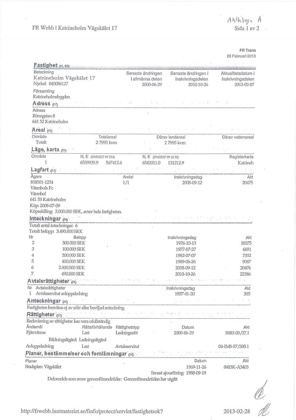 2013-02-07 Församling Katrineholmsbygden Adrtiess ~~ Adress Rönngatan 8 64152 Kairuleholm f4 real ~os~ Område Totalareal Därav lindareal Därav vattenareal Totalt 27995 kvm 27995 kvm Läge, karta ~o~