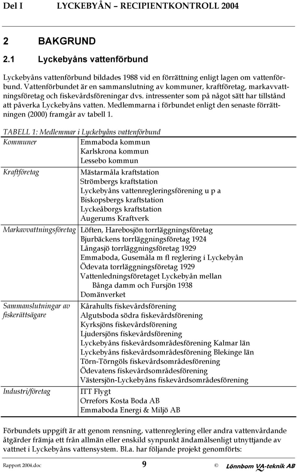 Medlemmarna i förbundet enligt den senaste förrättningen (2000) framgår av tabell 1.