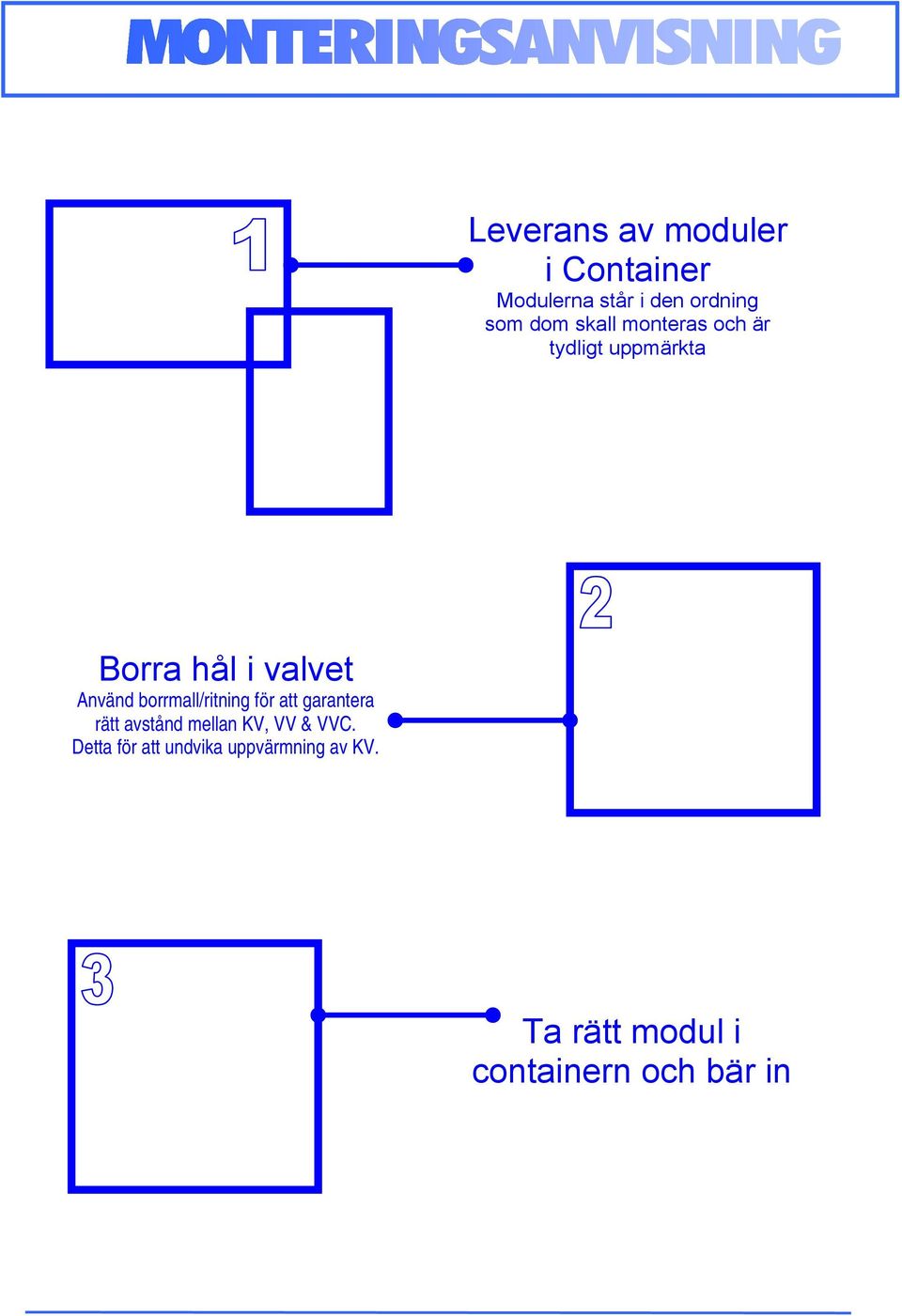 borrmall/ritning för att garantera rätt avstånd mellan KV, VV & VVC.