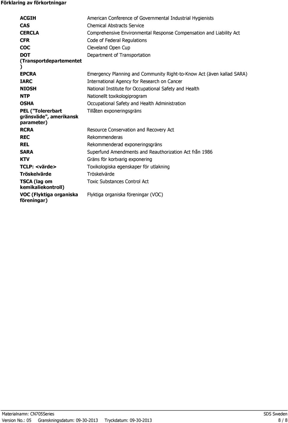 Response Compensation and Liability Act Code of Federal Regulations Cleveland Open Cup Department of Transportation Emergency Planning and Community RighttoKnow Act (även kallad SARA) International