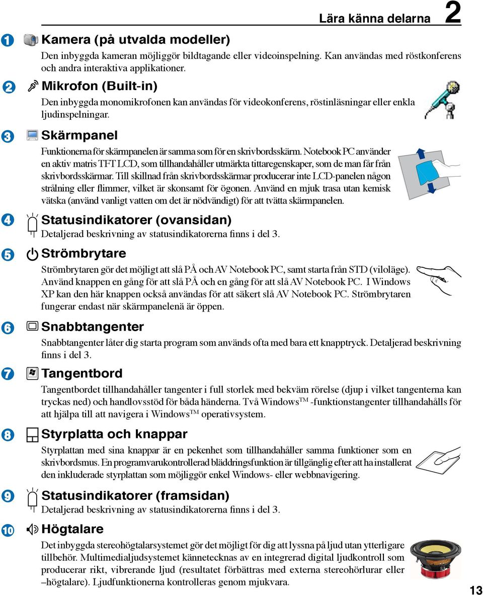 Skärmpanel Funktionerna för skärmpanelen är samma som för en skrivbordsskärm.