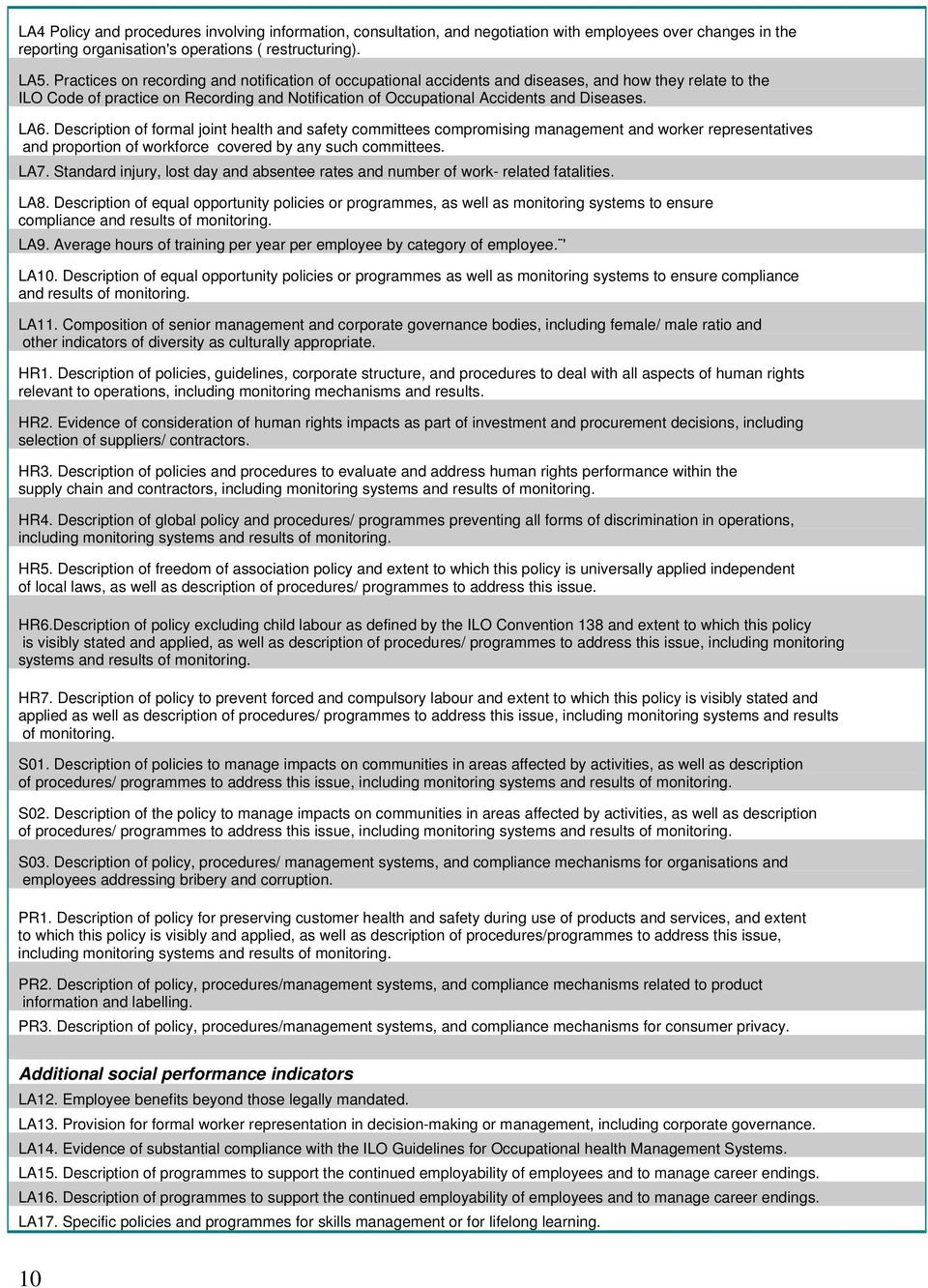 LA6. Description of formal joint health and safety committees compromising management and worker representatives and proportion of workforce covered by any such committees. LA7.