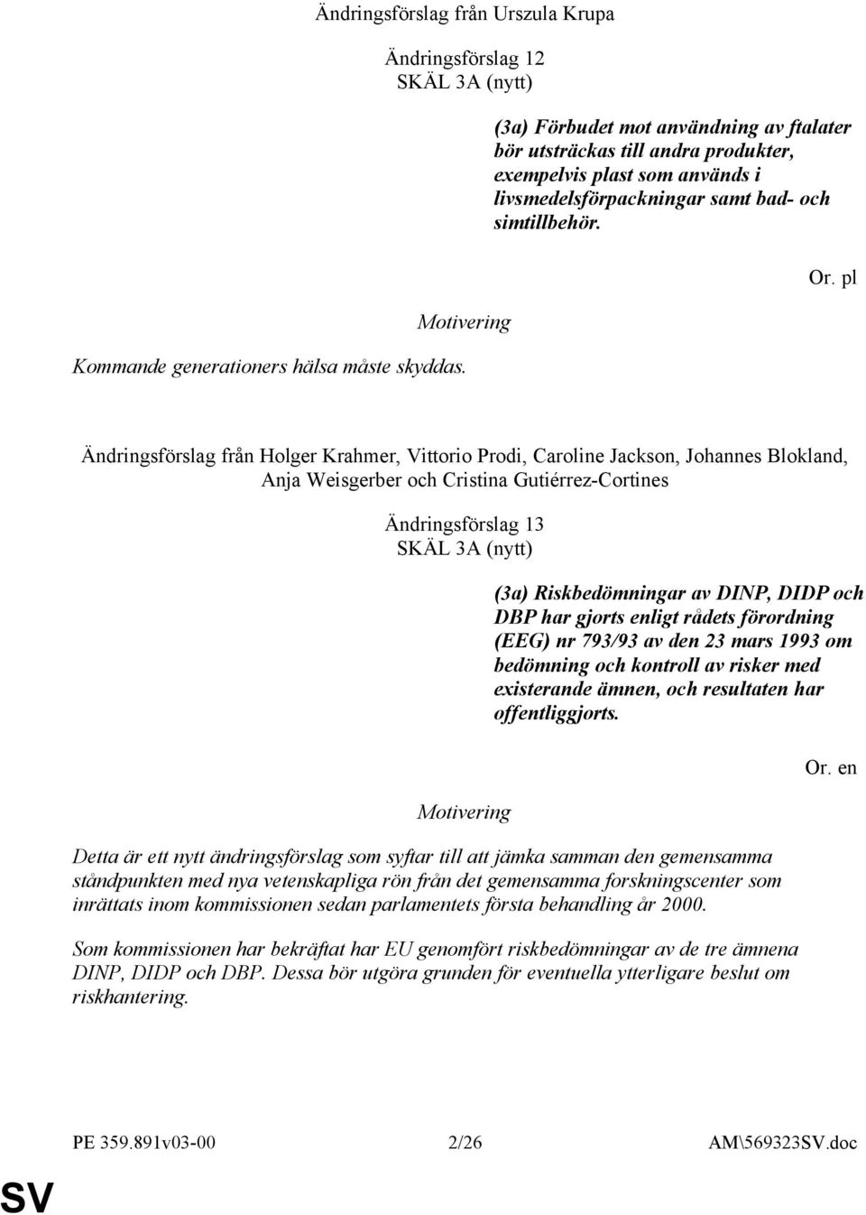 pl Ändringsförslag från Holger Krahmer, Vittorio Prodi, Caroline Jackson, Johannes Blokland, Anja Weisgerber och Cristina Gutiérrez-Cortines Ändringsförslag 13 SKÄL 3A (nytt) (3a) Riskbedömningar av