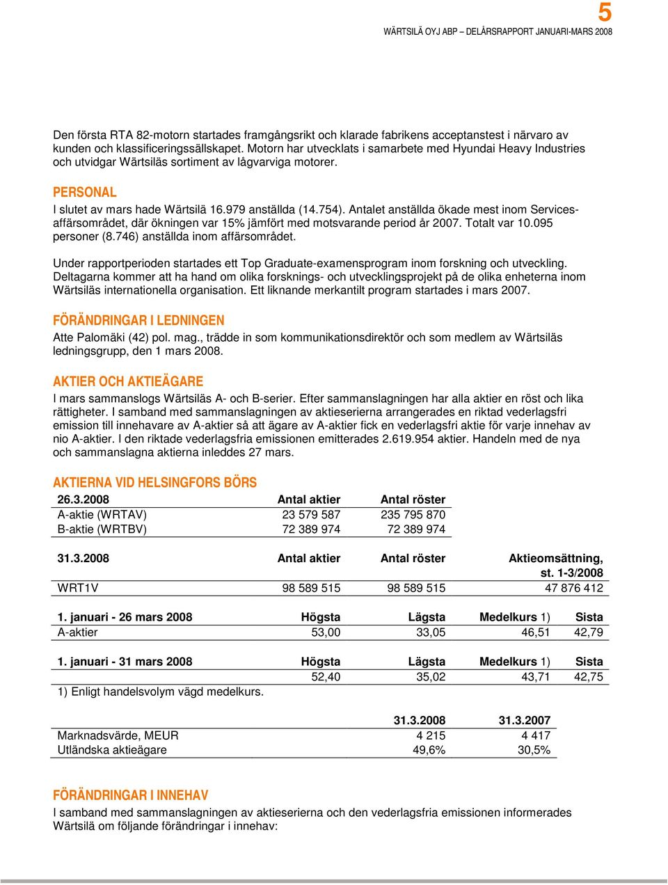 Antalet anställda ökade mest inom Servicesaffärsområdet, där ökningen var 15% jämfört med motsvarande period år 2007. Totalt var 10.095 personer (8.746) anställda inom affärsområdet.