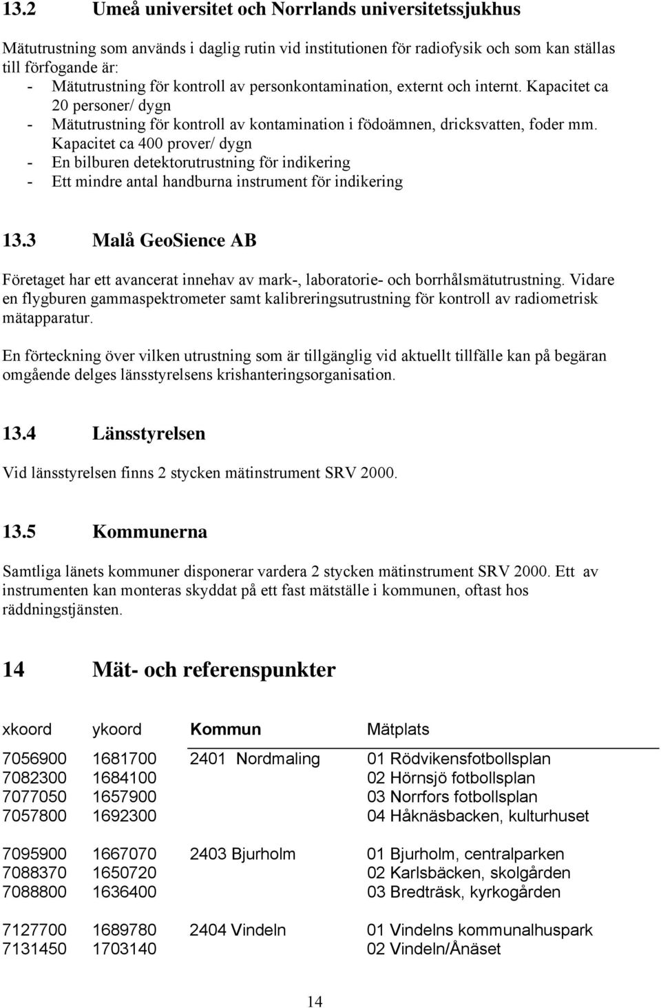 Kapacitet ca 400 prover/ dygn - En bilburen detektorutrustning för indikering - Ett mindre antal handburna instrument för indikering 13.