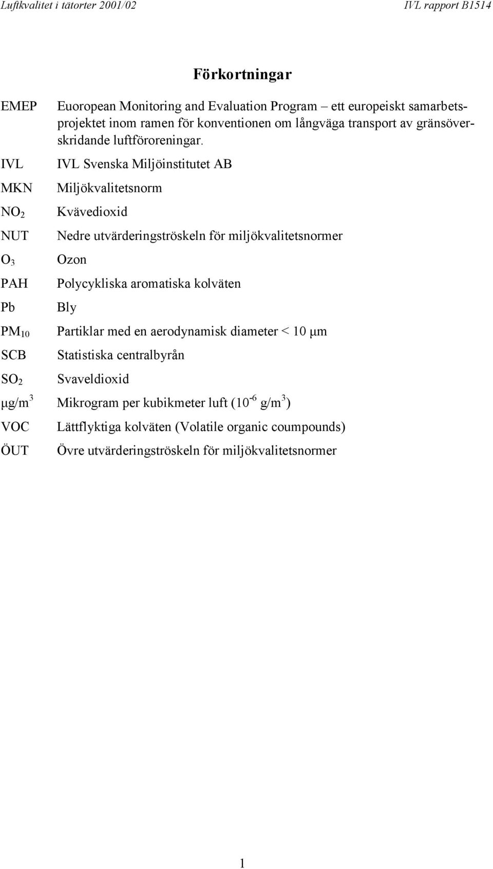 IVL Svenska Miljöinstitutet AB Miljökvalitetsnorm Kvävedioxid Nedre utvärderingströskeln för miljökvalitetsnormer Ozon Polycykliska aromatiska kolväten Bly PM