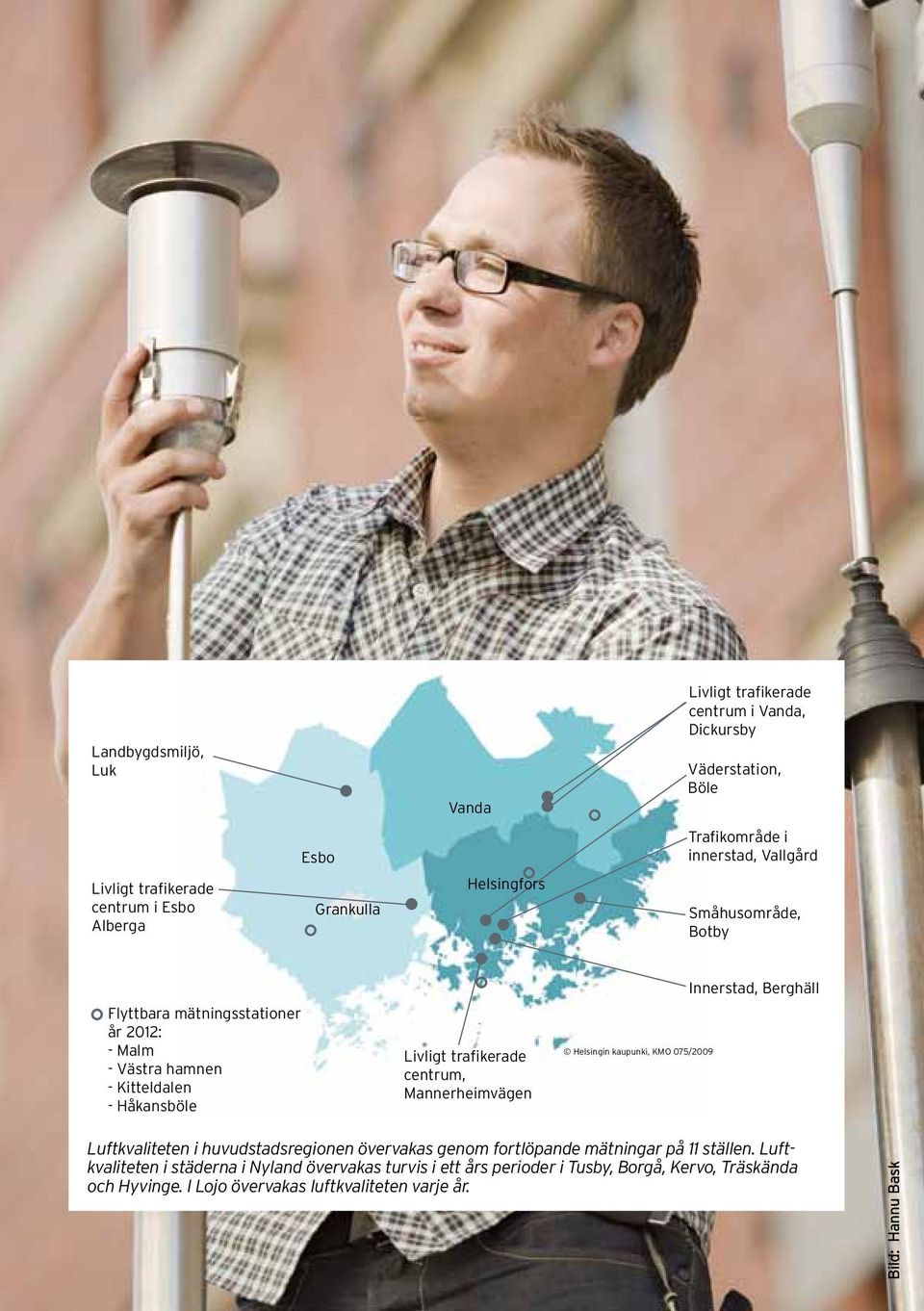 Håkansböle Livligt trafikerade centrum, Mannerheimvägen Helsingin kaupunki, KMO 075/2009 Luftkvaliteten i huvudstadsregionen övervakas genom fortlöpande mätningar på 11