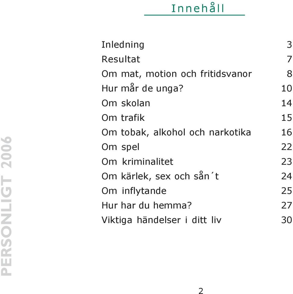 Om skolan Om trafik Om tobak, alkohol och narkotika Om spel Om