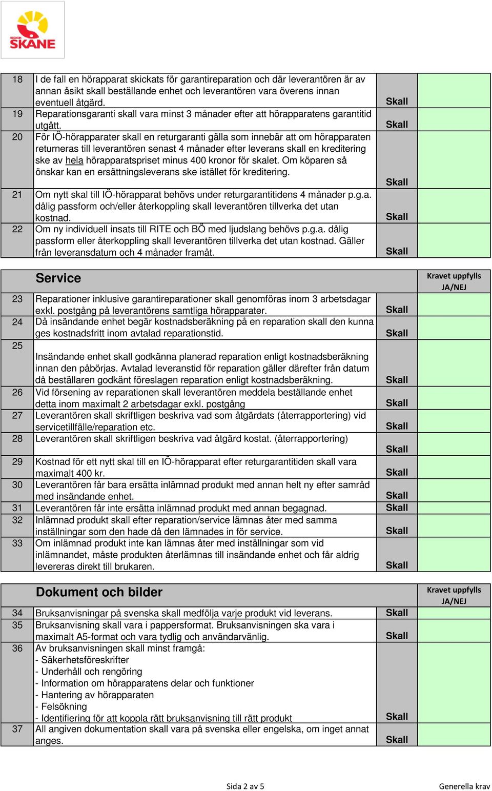 20 För IÖ-hörapparater skall en returgaranti gälla som innebär att om hörapparaten returneras till leverantören senast 4 månader efter leverans skall en kreditering ske av hela hörapparatspriset