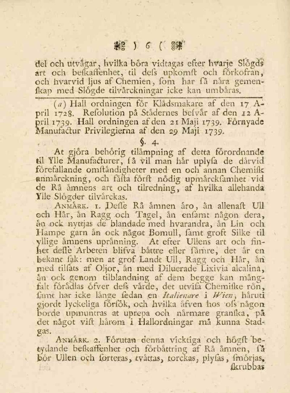 Förnyade Manufactur Privilegierna af den 29 Maji 1739.. 4.