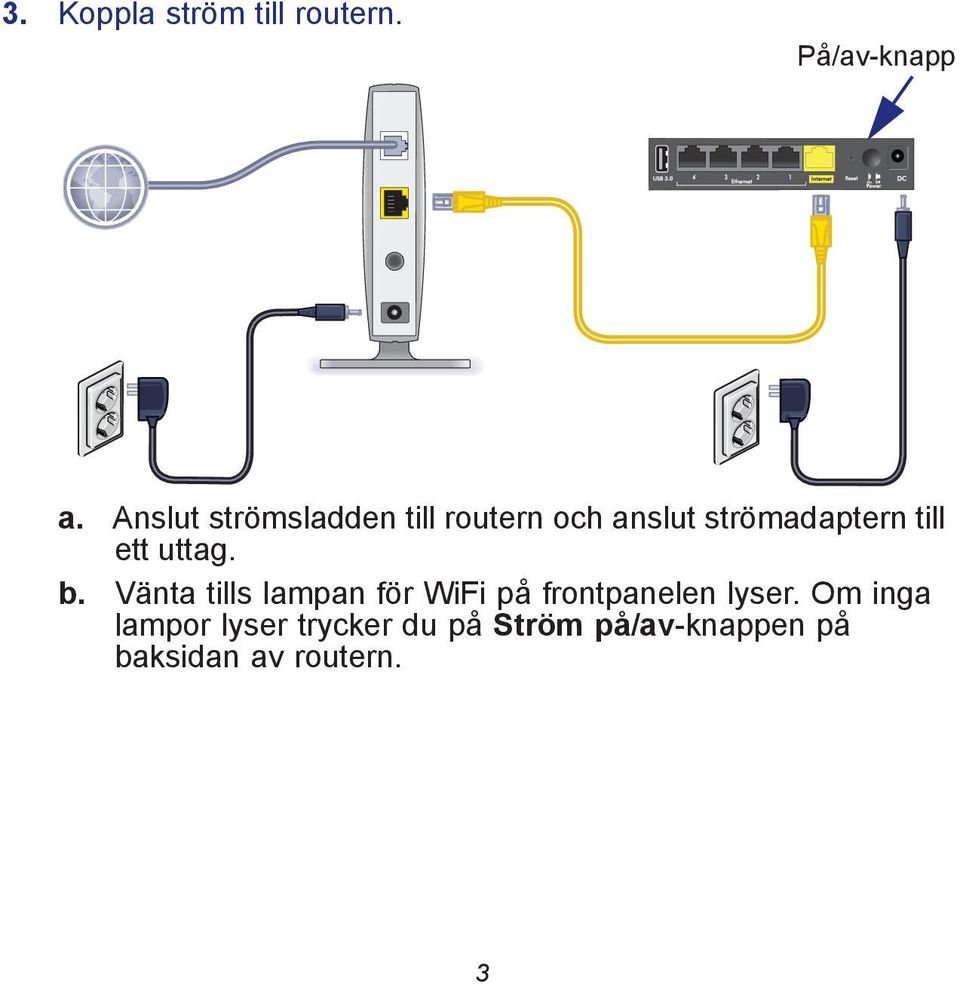 ett uttag. b. Vänta tills lampan för WiFi på frontpanelen lyser.